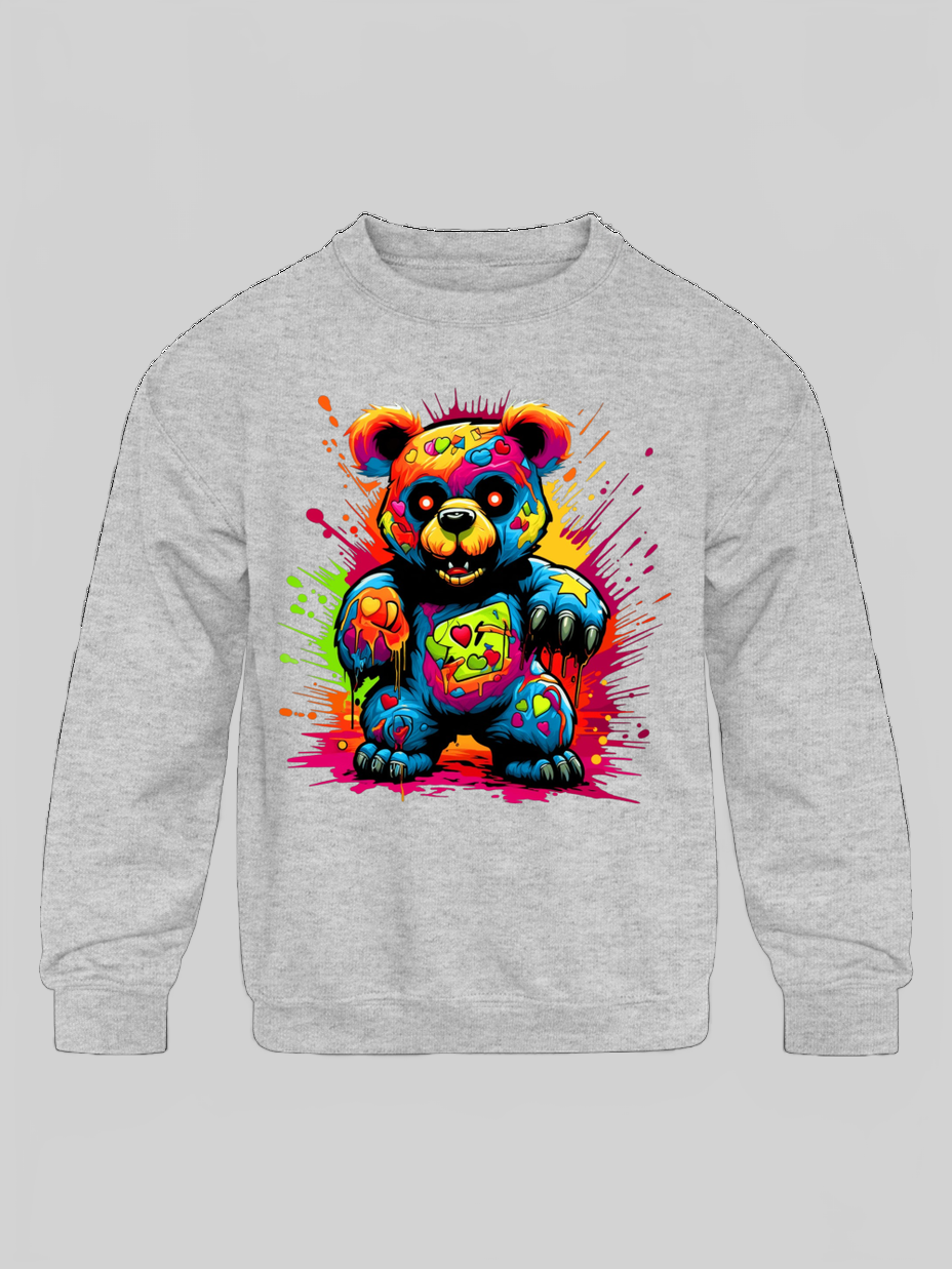 Toddler Boys Big Colorful Teddy Bear Crewneck Long Sleeve Sweatshirt