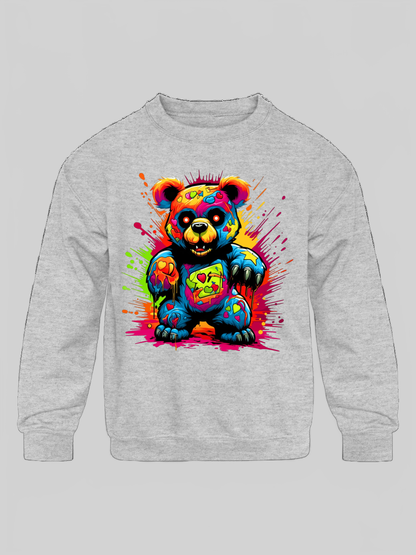 Toddler Boys Big Colorful Teddy Bear Crewneck Long Sleeve Sweatshirt