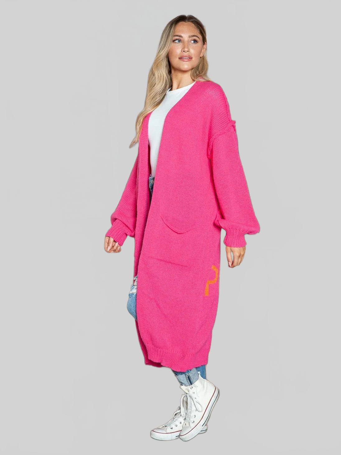 Letter Dropped Shoulder Long Sleeve Cardigan
