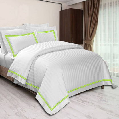 400TC Cotton Double Edge Embroidery Sateen Stripe Duvet Cover Set