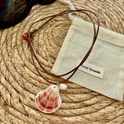 Sea Shell Pendant Necklace with Semi-Precious Gemstones