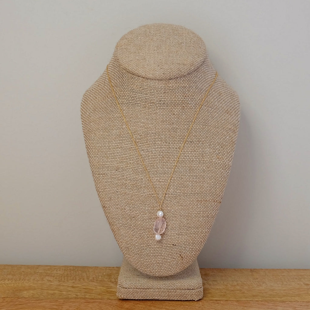 Morganite Pearl Charm Necklace