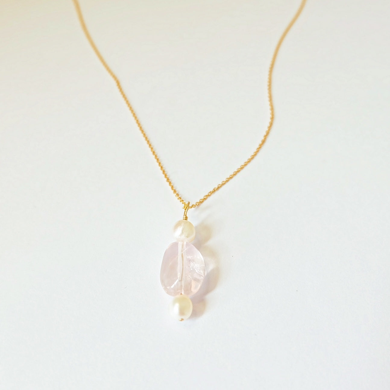 Morganite Pearl Charm Necklace