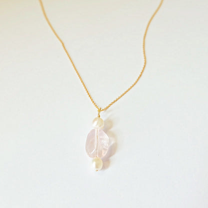 Morganite Pearl Charm Necklace