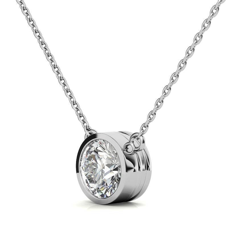 3.00 CTW AGI Certified Round Brilliant Lab Grown Diamond Bezel Pendant in 14K White or Yellow Gold