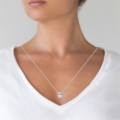 3.00 CTW AGI Certified Round Brilliant Lab Grown Diamond Bezel Pendant in 14K White or Yellow Gold