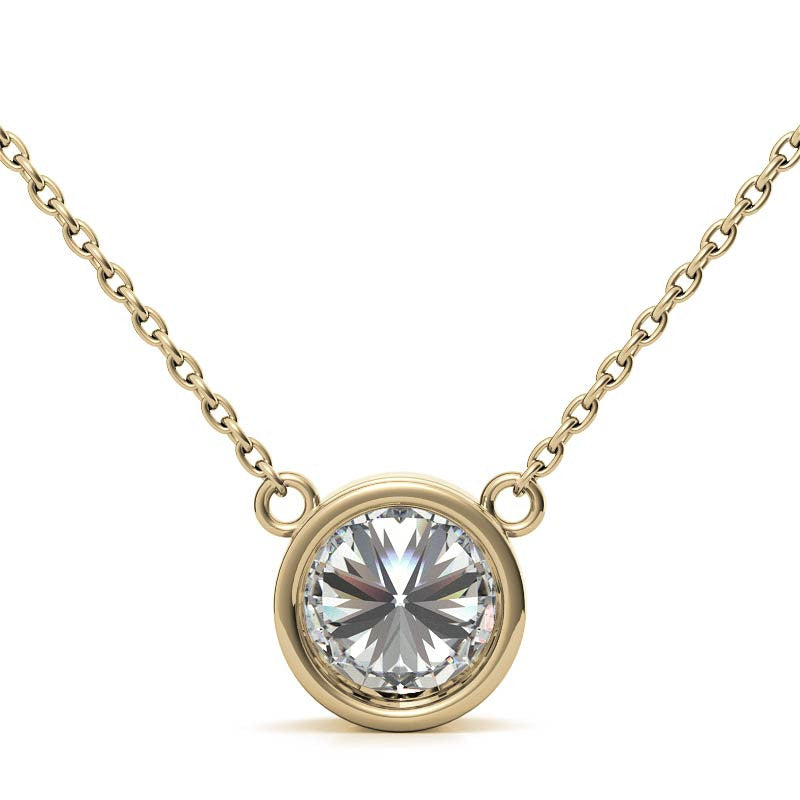 3.00 CTW AGI Certified Round Brilliant Lab Grown Diamond Bezel Pendant in 14K White or Yellow Gold