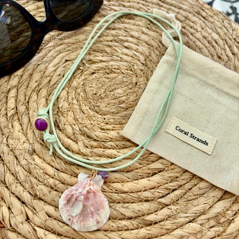 Sea Shell Pendant Necklace with Semi-Precious Gemstones