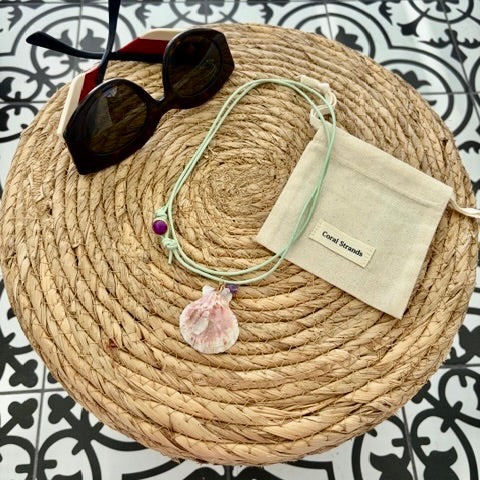 Sea Shell Pendant Necklace with Semi-Precious Gemstones
