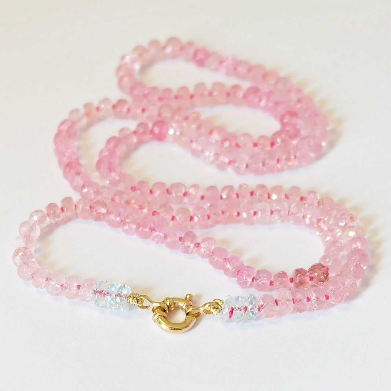 Pink Tourmaline Candy Necklace 14K Gold