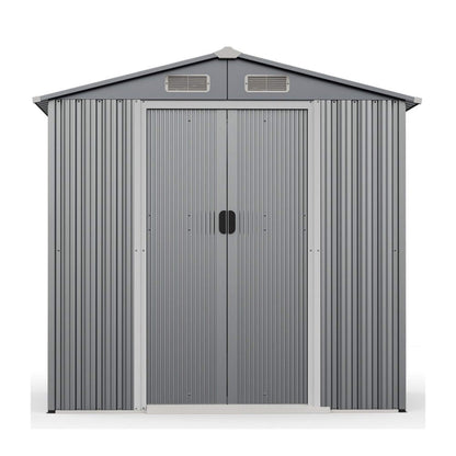 [04X06FT] Alora Premium Garden Galvanized Steel Storage Shed W/ Lockable Sliding Doors (SAK75842)