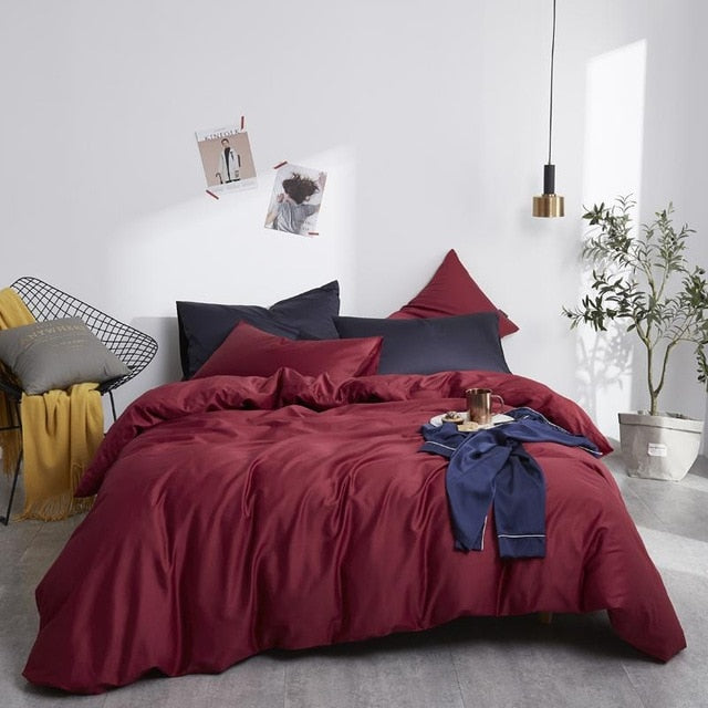 Wine Grace Silk Duvet Cover Set (Premium Egyptian Cotton) 600TC
