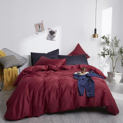 Wine Grace Silk Duvet Cover Set (Premium Egyptian Cotton) 600TC