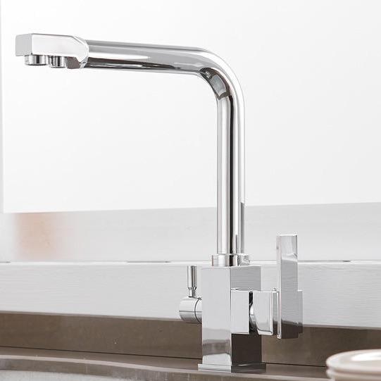 Erwin 360º Swivel Spout Dual-Handle Single-Hole Kitchen Sink Faucet With Filter