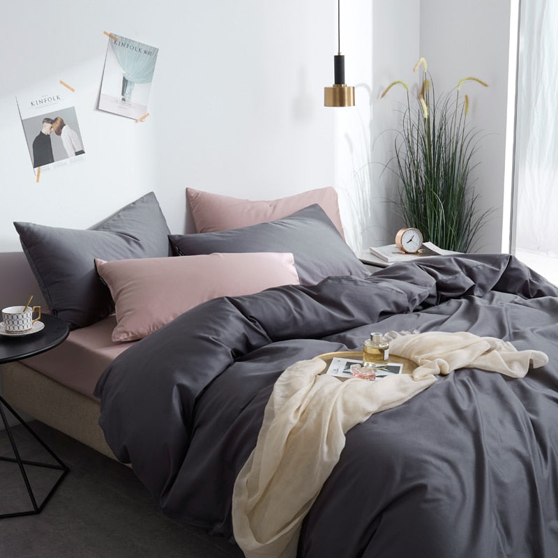 Graphite Grace Silk Duvet Cover Set (Premium Egyptian Cotton) 600TC