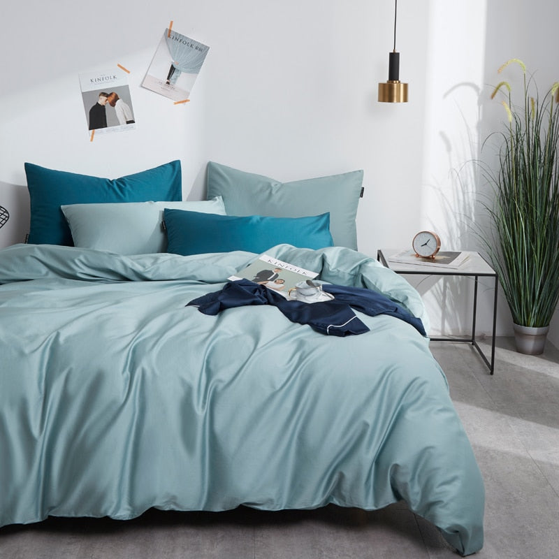 Turquoise Grace Silk Duvet Cover Set (Premium Egyptian Cotton) 600TC