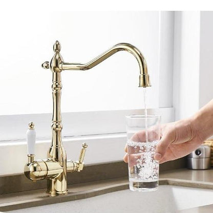 Galileo Galilei Swivel Spout Single-Hole Dual-Handle Kitchen Sink Faucet