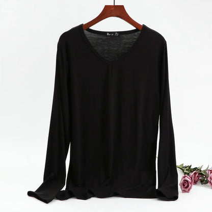 Plus Size Korean V-neck Long Sleeve Casual Top