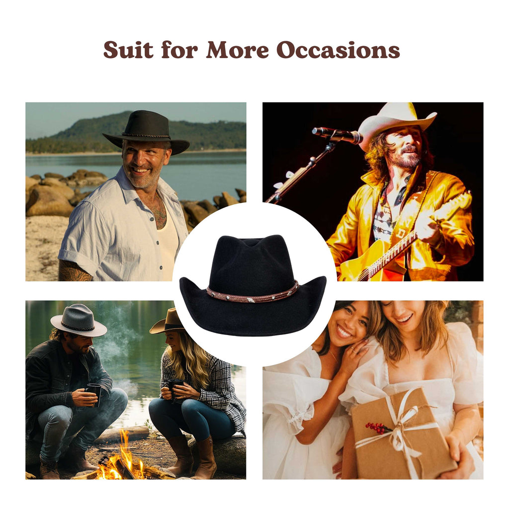 Raven Black Felt Cowboy Hat