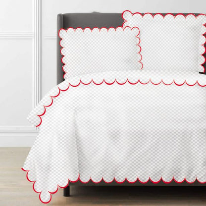 Allena 400TC Cotton Scallop Embroidery Sateen Microcheck Duvet Cover Set