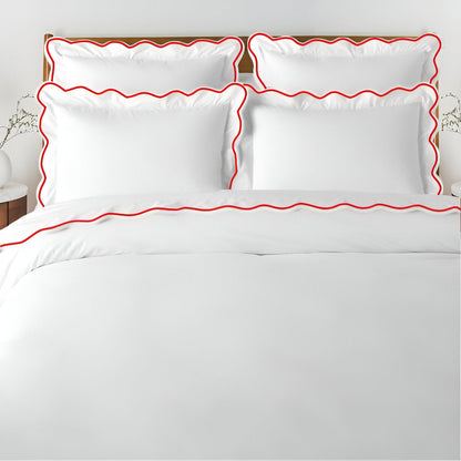 400TC Cotton Scallop Embroidery Sateen Solid Duvet Cover Set
