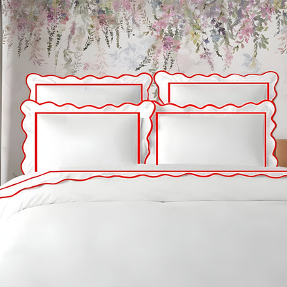 400TC Cotton Scallop Embroidery & Border Sateen Solid Duvet Cover Set