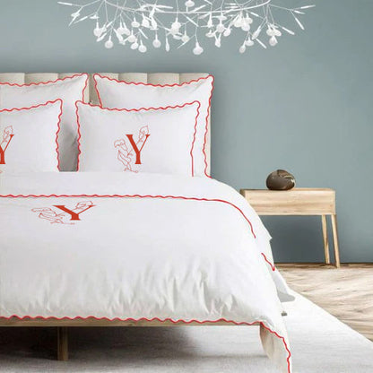 Monogram 400TC Cotton Small Scallop Embroidery Duvet Cover Set