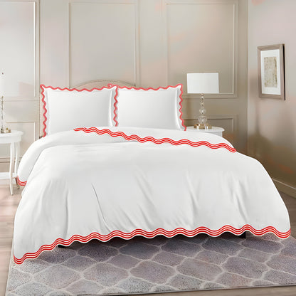 400TC Cotton Sateen Triple Scallop Embroidery Duvet Cover Set