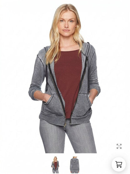 LAmade Women's Burnout French Terry Zingne Hoodie, Raven, Small