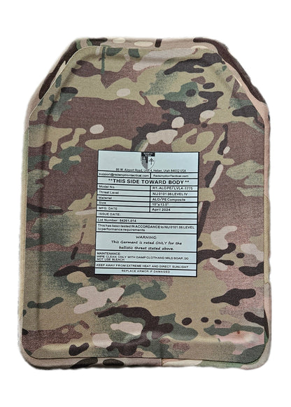 Pair of 10x12 Level IV Ceramic PE Plates Ballistic FRONT AND BACK (SIZE SMALL to LARGE) Curved with Shooters Cut