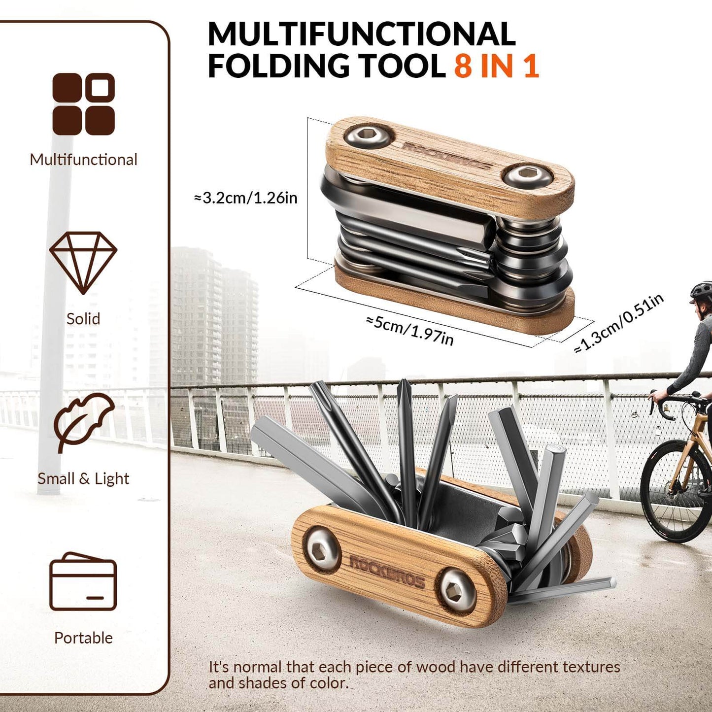 Titanium Bike Multi Tool with Wooden Handle