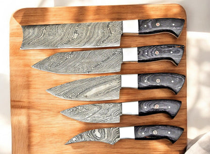 Handmade Damascus Kitchen Knives Set – Exotic Wood Handles