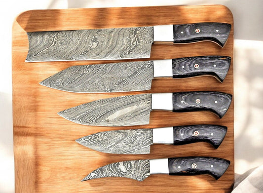 Handmade Damascus Kitchen Knives Set – Exotic Wood Handles