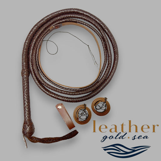 Handmade Cowboy Whip for Sale – Genuine Brown Leather Bullwhip