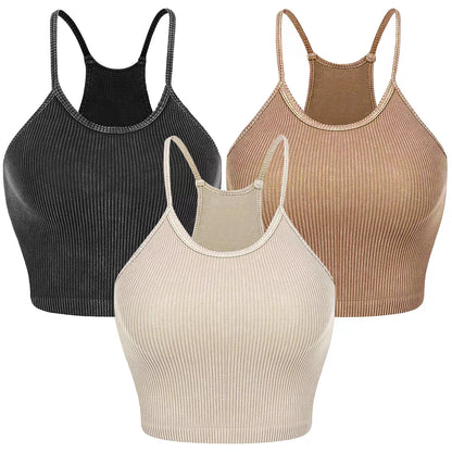 3-Pack Ribbed Knit Crop Basic Sleeveless Tank Top