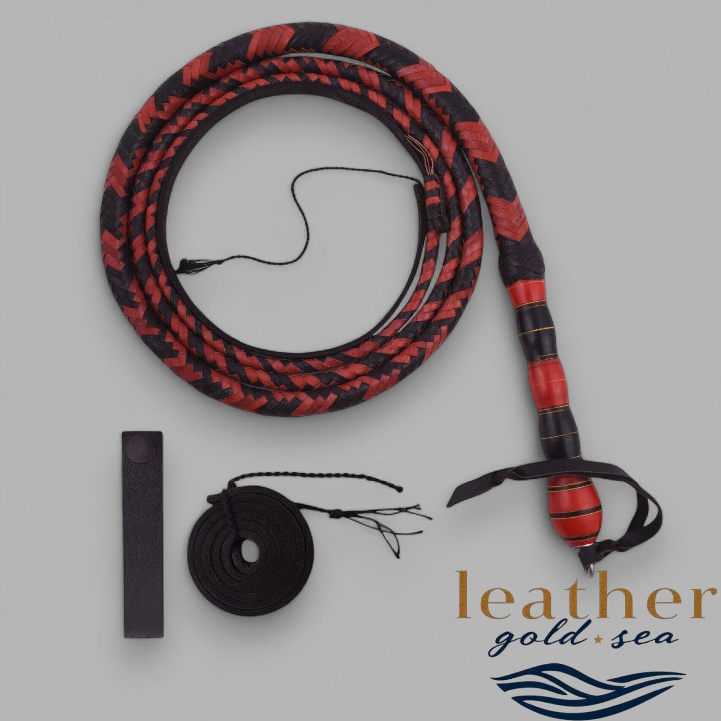 Black Leather Whip – Handmade 16 Plait Bull Whip