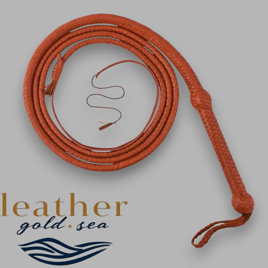 Handmade Leather Bull Whip – Genuine Orange 16-Plait Design