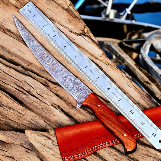 Premium Handmade Damascus Fillet Knife – 12" with Rosewood Handle