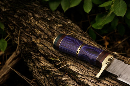 Handmade Damascus Steel Bowie Knife with Exotic Wood Handle - 15 Inches