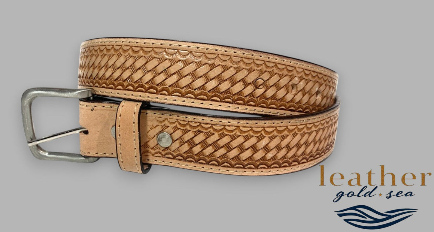 basketweave Leather Belt for Men - 32" to 54"