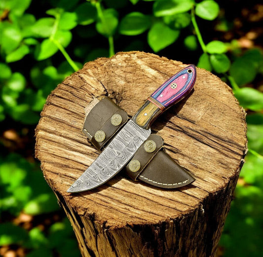 Handmade Damascus Hunting Knife with Exotic Wood Handle