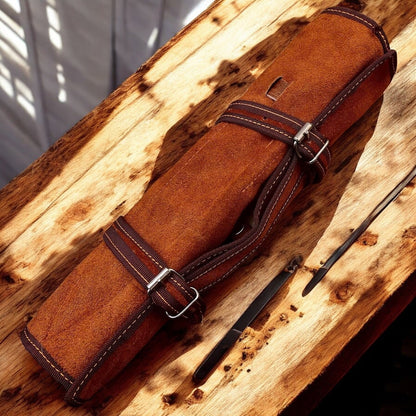 Custom Handmade Damascus Kitchen Knives Set – Leather Roll