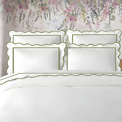 400TC Cotton Scallop Embroidery & Border Sateen Solid Duvet Cover Set