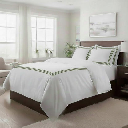 400TC Cotton Triple Embroidery Sateen Solid Duvet Cover Set
