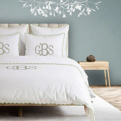Monogram 400TC Cotton Small Scallop Embroidery Duvet Cover Set