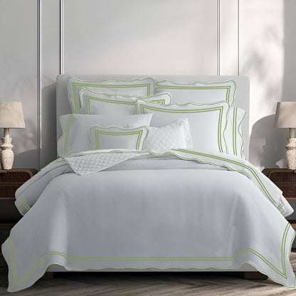 400TC Wavy Embroidery & Border Cotton Sateen Solid Duvet Cover Set