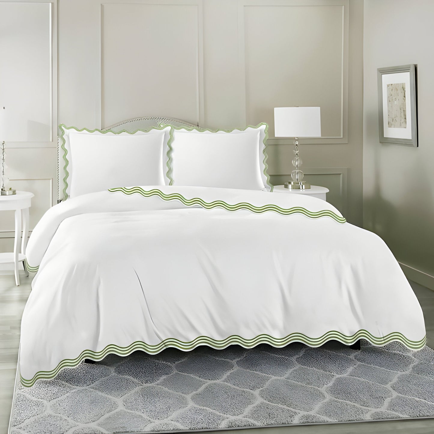 400TC Cotton Sateen Triple Scallop Embroidery Duvet Cover Set