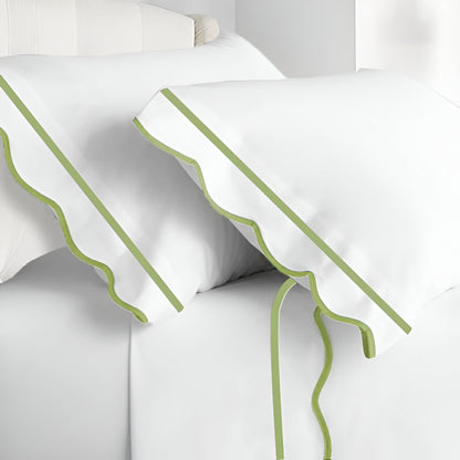 400TC Cotton Scallop Embroidery & Border Sateen Solid Pillowcases (Set Of 2)