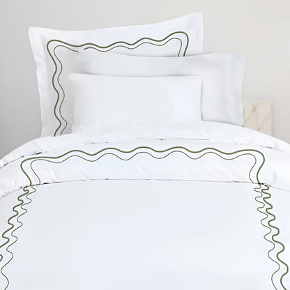 Double Wavy Embroidered Cotton Duvet Cover Set