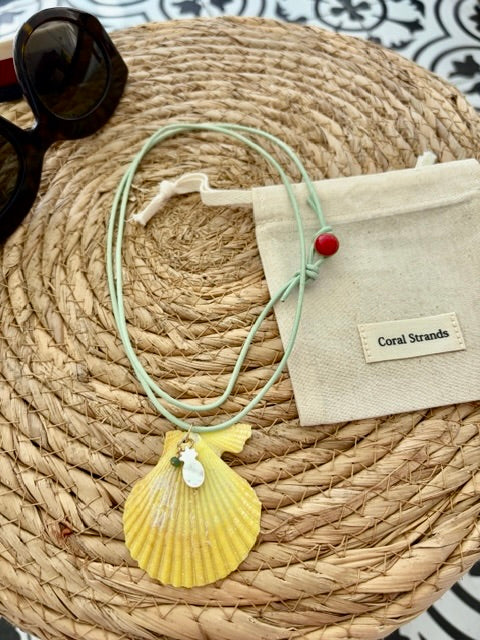 Sea Shell Pendant Necklace with Semi-Precious Gemstones